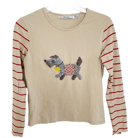 Jessica by Christopher L Tan Beaded Scotty Dog Tee Small - Picture 1 of 4